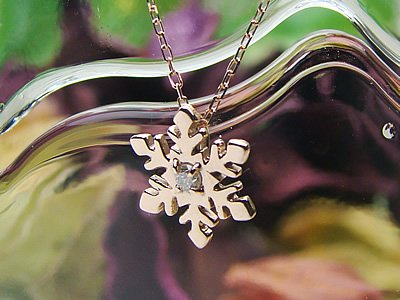 画像1: スノー（雪の結晶）天然誕生石ペンダント/K10ピンクゴールド[ダイヤモンド]※ネックレスチェーン付き