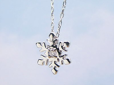 画像1: スノー（雪の結晶）天然誕生石ペンダント/K10ホワイトゴールド[ダイヤモンド]※ネックレスチェーン付き