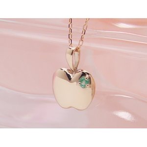 画像: アップル（りんご）天然誕生石ペンダント/K10ピンクゴールド[エメラルド]※ネックレスチェーンは別売りです