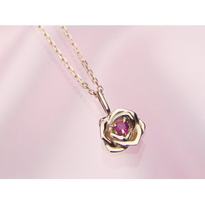 画像: ローズ（薔薇）天然誕生石ペンダント/K10ピンクゴールド[ルビー]※ネックレスチェーンは別売りです