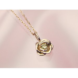 画像: ローズ（薔薇）天然誕生石ペンダント/K10ピンクゴールド[ペリドット]※ネックレスチェーン付き