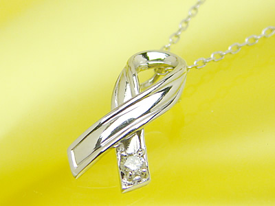 画像1: リボンの天然誕生石ペンダントヘッド/プラチナ[ダイヤモンド]※ネックレスチェーンは別売りです。
